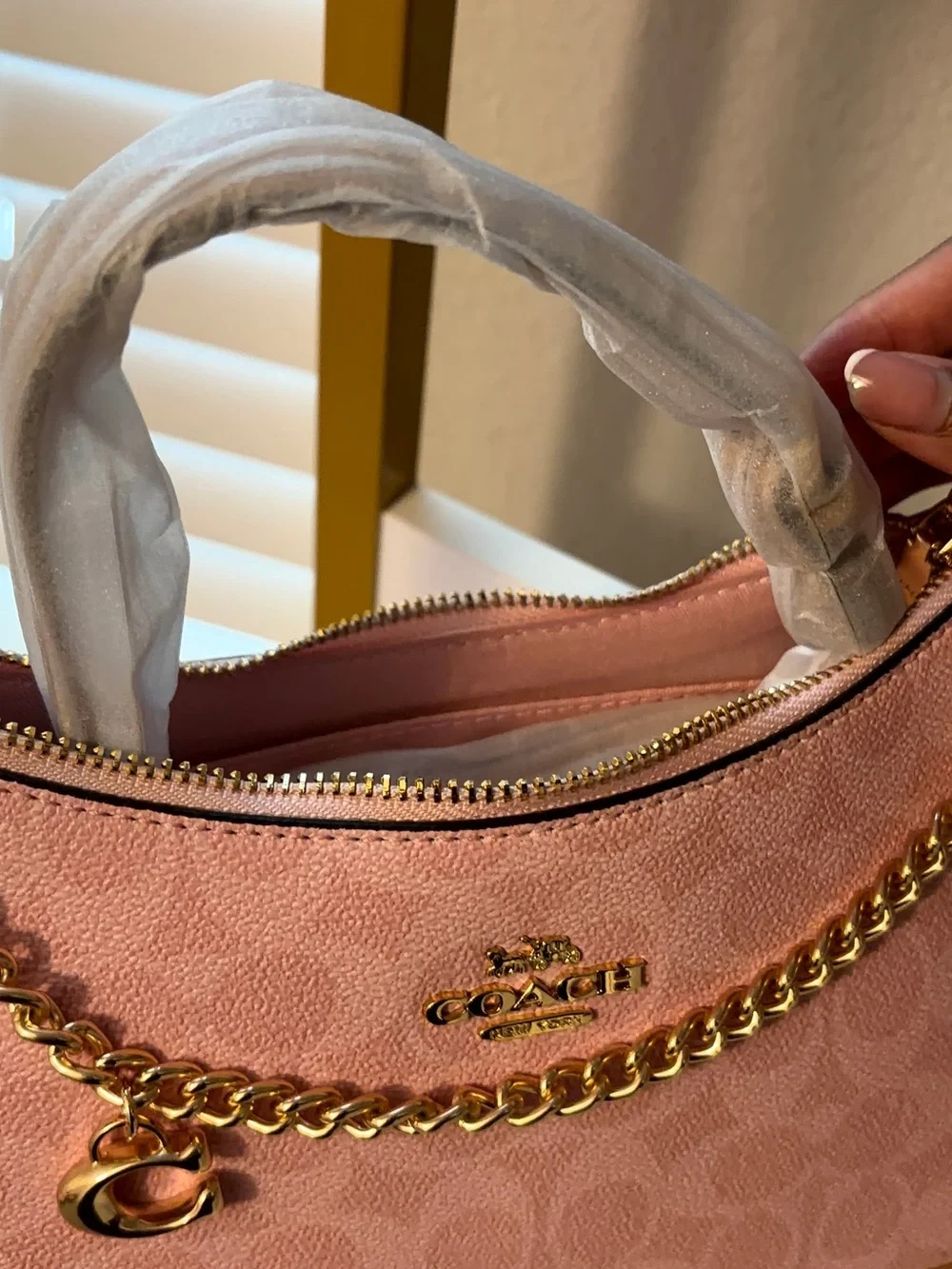 Coach Pink Signature Chain Shoulder Bag with Gold Hardware